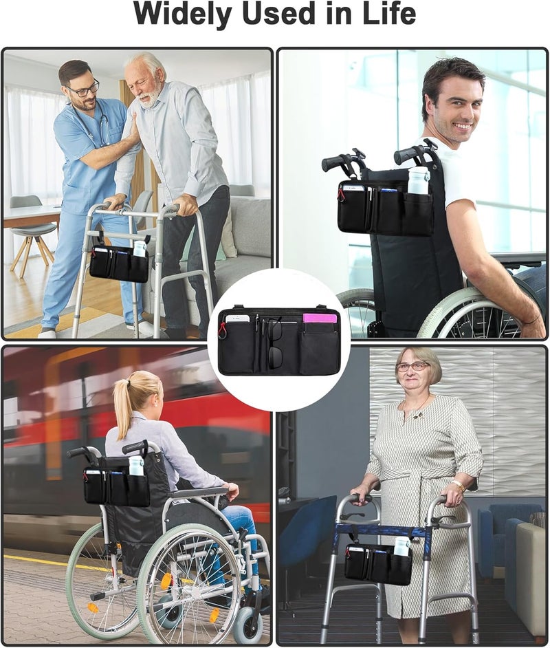 LIGHTMEUP Wheelchair Side Bag with Cup Holder - Wheelchair Armrest Pouch Accessories for Adults, Storage Bags to Hang on Side Oversized Zipper Pull for Electric Wheelchair Walker Rollator Scooter - Image 4